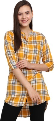 V-MART Casual Checkered Women Yellow Top