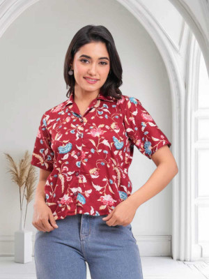 Labhanshi Creation Casual Floral Print Women Maroon Top