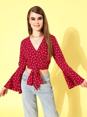 Style Quotient Casual Polka Print Women Red Top