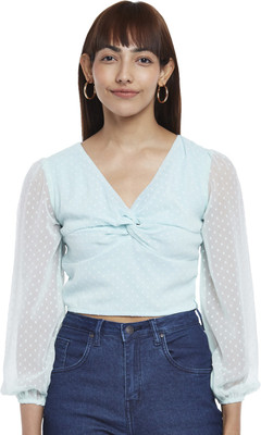 PEOPLE Casual Self Design Women Blue Top