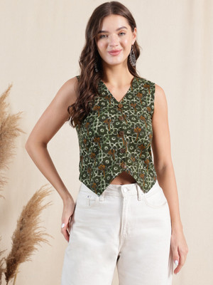 ANOUK Casual Printed Women Dark Green Top