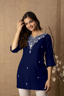 HouseOfCommon Women Embroidered Cape Top Kurta(Blue)