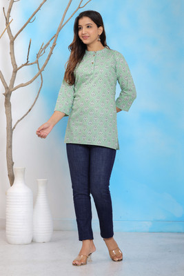 SAWARIYA Casual Floral Print Women Light Green Top