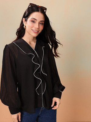 Mast & Harbour Casual Self Design Women Black Top