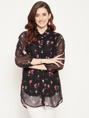 HouseOfCommon Casual Floral Print Women Black, Pink Top