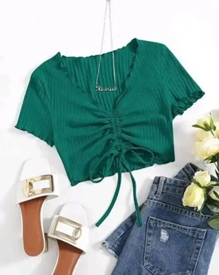 Mcgluwa Casual Solid Women Dark Green Top