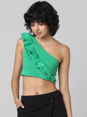 ONLY Casual Solid Women Green Top