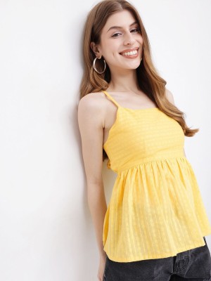 Dressberry Casual Self Design Women Yellow Top