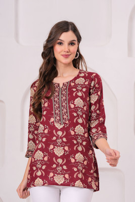 Jepri Party Printed Women Maroon Top