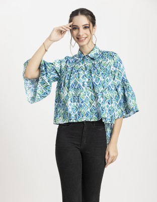 moomaya Casual Printed Women White, Light Blue, Light Green Top