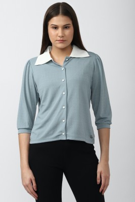 VAN HEUSEN Casual Self Design Women Blue Top