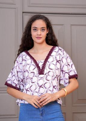 Fashion Point Casual Printed Women Purple, White Top