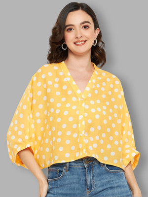 FashFun Casual 3/4 Sleeve Printed Women Yellow, White Top