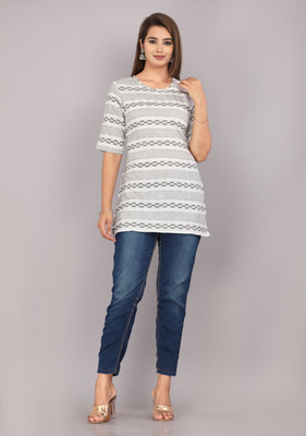 Mehsoos Casual Checkered Women White Top