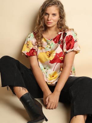 Vero Moda Curve Casual Floral Print Women Multicolor Top