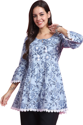 HouseOfCommon Women Printed Straight Kurta(Light Blue)