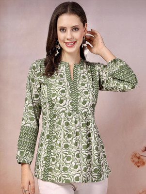 Yashwani Fashion Casual Floral Print Women White, Green Top