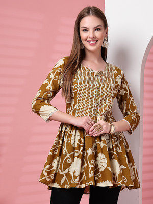 PRISTYLE Party Floral Print Women Yellow Top