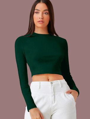 NAVYANKAA Casual Solid Women Dark Green Top