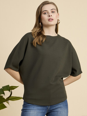 AAHA Casual Solid Women Green Top