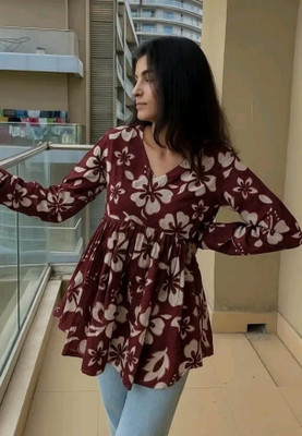 Bhuteshwar Fab Party Printed Women Maroon Top