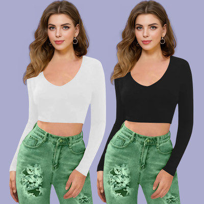 Dream Beauty Fashion Casual Solid Women Black, White Top