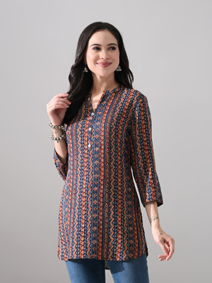 Meesan Party Printed Women Blue Top