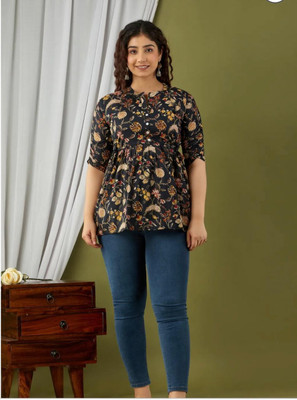 F Plus fashion Casual Printed Women Black Top