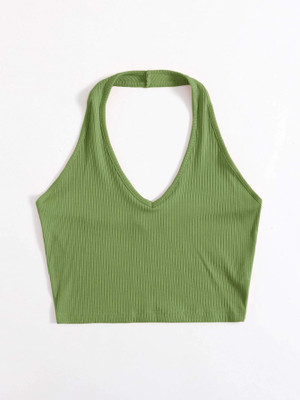 Redamancii Casual Solid Women Light Green Top