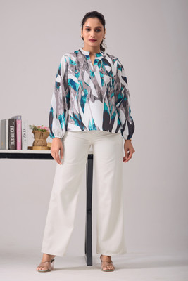 KALEE Casual Geometric Print Women Blue Top