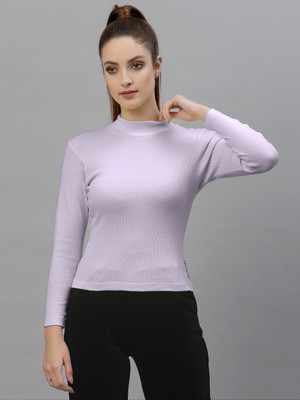 FBAR Casual Solid Women Purple Top