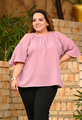 PrettyPlus by Desinoor.com Casual Self Design Women Purple Top