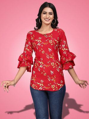 HouseOfCommon Casual Printed Women Red Top