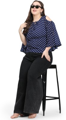 LINGRA Casual Polka Print Women Blue Top