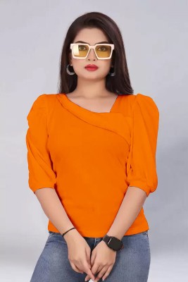 Rajovati Casual Solid Women Orange Top