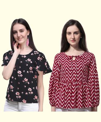 Oomph! Casual Floral Print Women Multicolor Top
