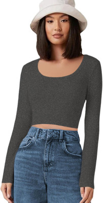 THE BLAZZE Casual Solid Women Grey Top