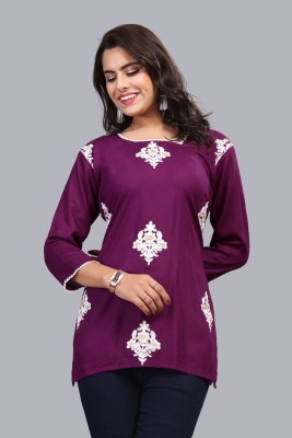 Bharat Origin Casual Embroidered Women Purple Top