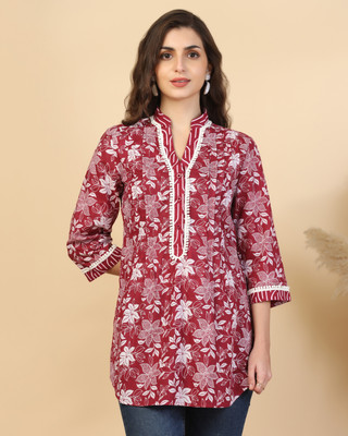 Flystitch Casual Floral Print Women Blue Top