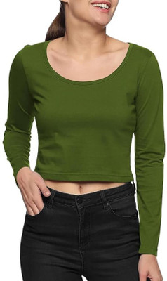 THE BLAZZE Casual Solid Women Dark Green Top