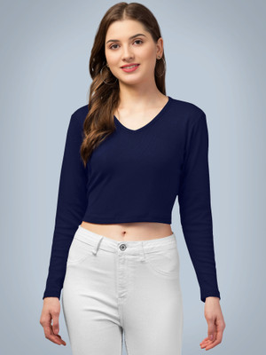 NAVYANKAA Casual Solid Women Dark Blue Top