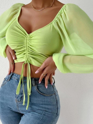 OUTZIDR Party Solid Women Green Top