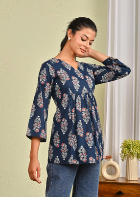 Orelle Formal Printed Women Blue Top