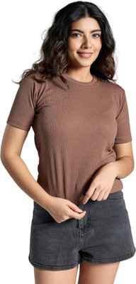 BEELLO STYLE Casual Solid Women Brown Top