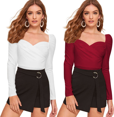 Maheshvi Casual Solid Women Maroon, White Top