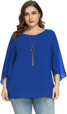 Ccf Casual Solid Women Blue Top
