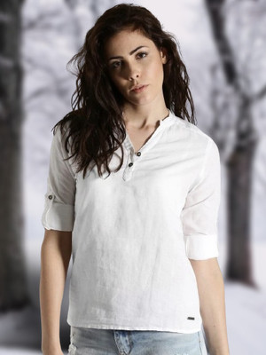 KRISHNA CREATION COLLATUON Casual Solid Women White Top