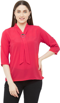 GO.4.IT Casual 3/4 Sleeve Solid Women Pink Top