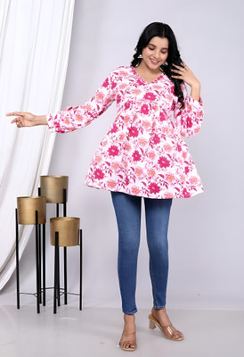 Elegant V Casual Printed Women Multicolor Top