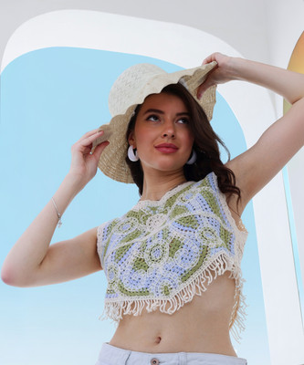 Boho By Athena Casual Geometric Print Women Light Green Top